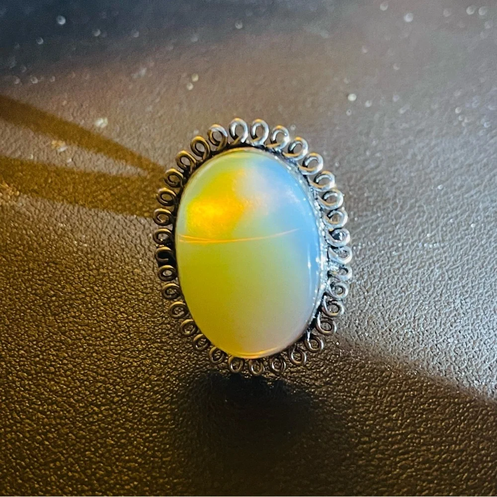 New 925 Sterling Silver Blue Yellow Triplet Opalite Artisten Oval Cut Ring